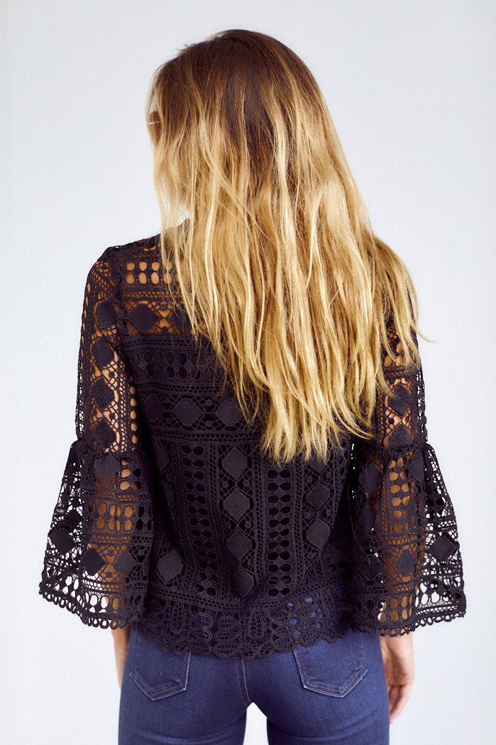 SALE - Callum Lace Bell Sleeve Woven Top - fab'rik