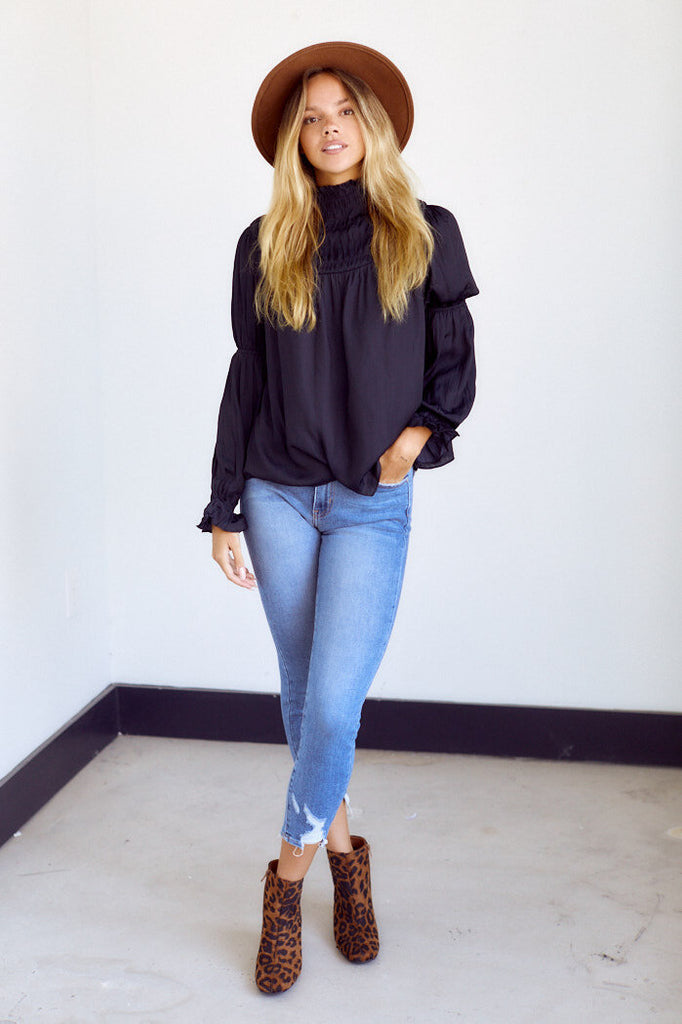 SALE - Larkyn High Neck Smocked Top - fab'rik