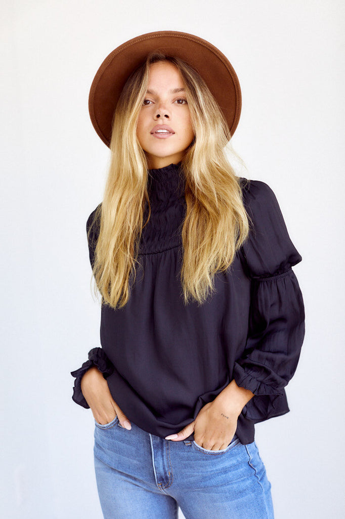 SALE - Larkyn High Neck Smocked Top - fab'rik