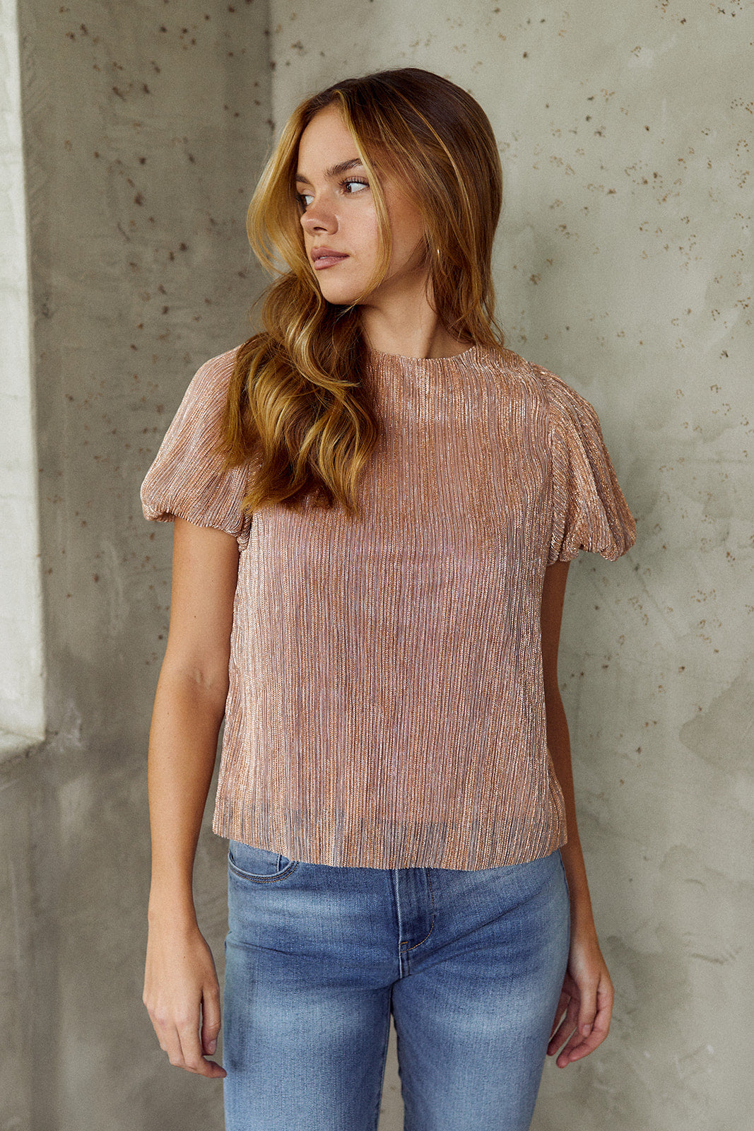 Roxie Metallic Detail Puff Sleeve Blouse - fab'rik