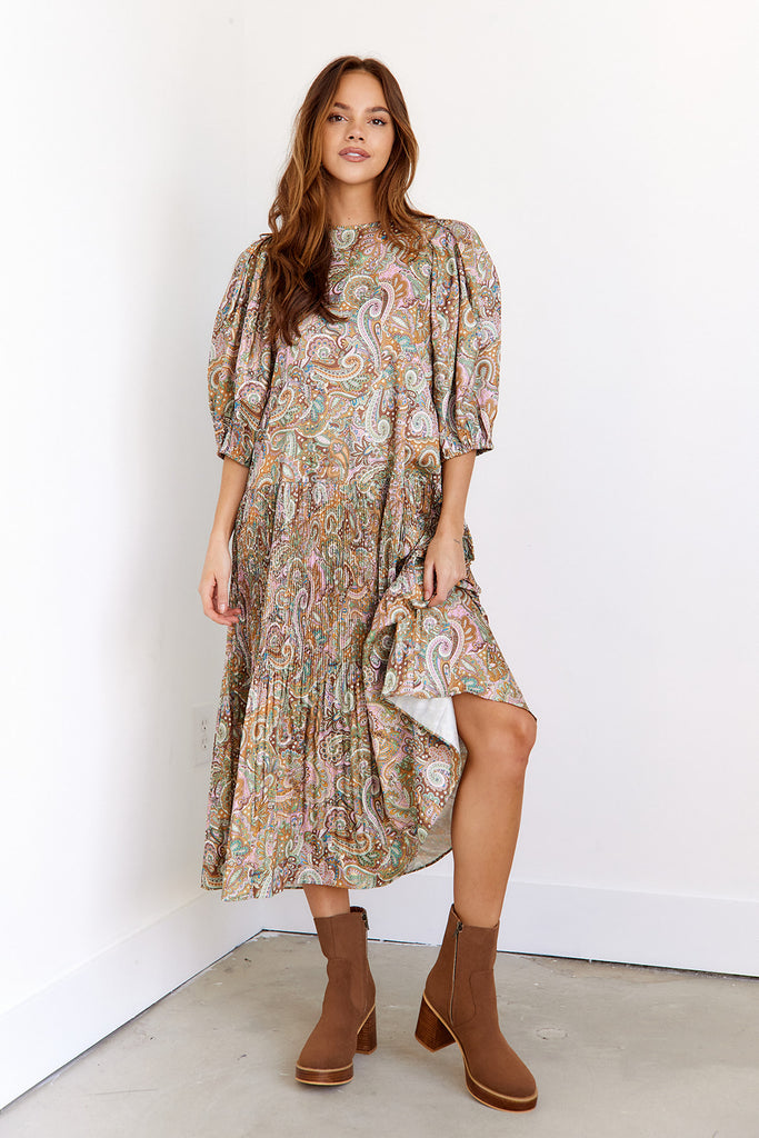 Kincade Puff Sleeve Midi Dress - fab'rik