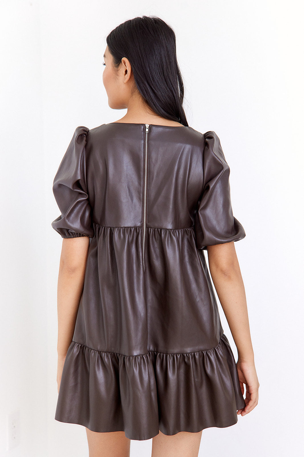 Anja Faux Leather Puff Sleeve Dress - fab'rik