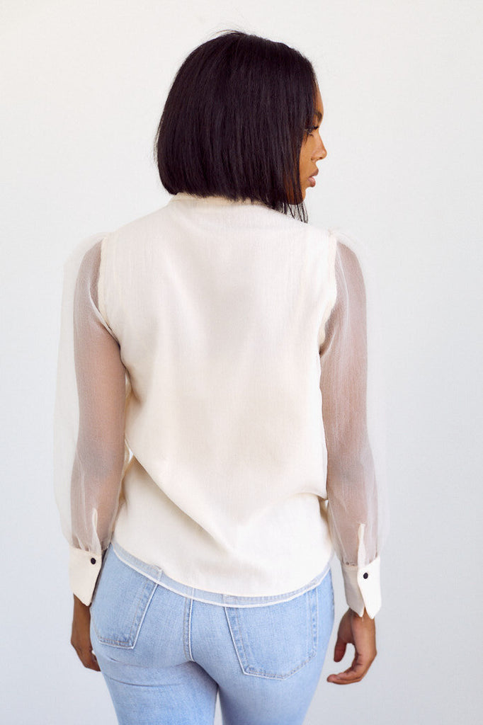Minott Sheer Sleeve Tie Neck Blouse - fab'rik