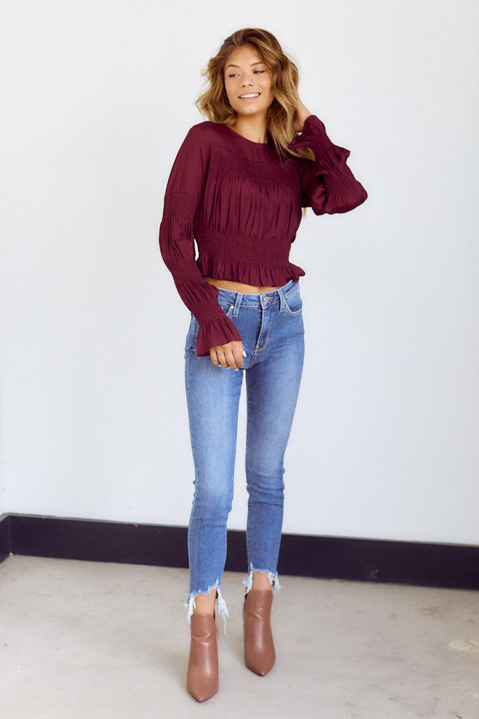 Preorder Matha Smocked Detail Long Sleeve Blouse - fab'rik