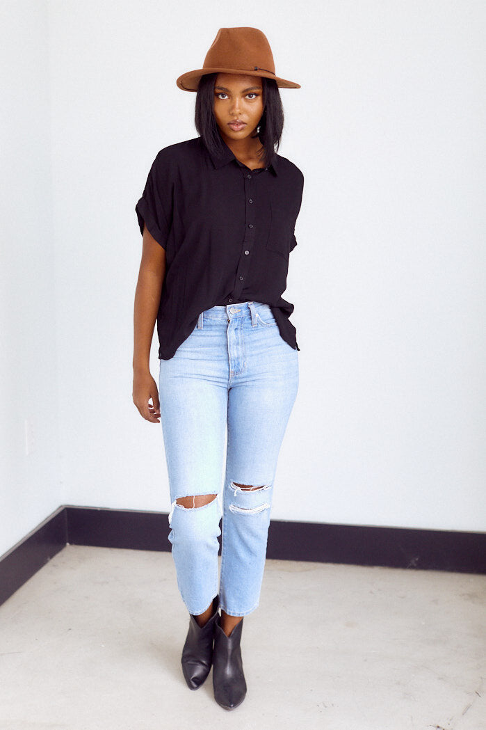 Brighton Short Sleeve Button Down Top - fab'rik
