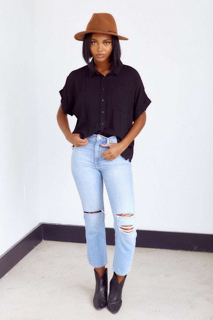 Brighton Short Sleeve Button Down Top - fab'rik