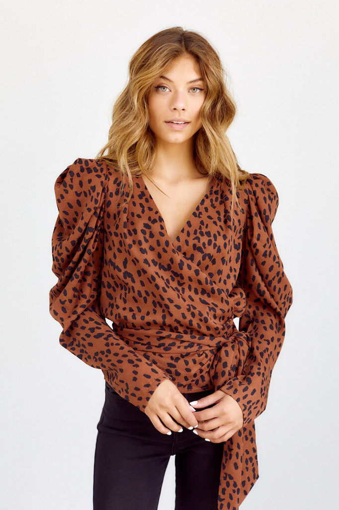 Macalla Animal Print Wrap Blouse - fab'rik