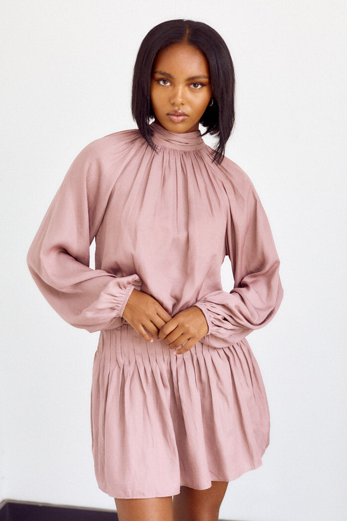 Wexley Tie Neck Smocked Waist Dress - fab'rik