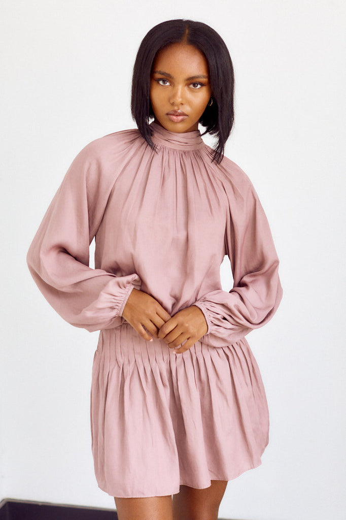 Wexley Tie Neck Smocked Waist Dress - fab'rik