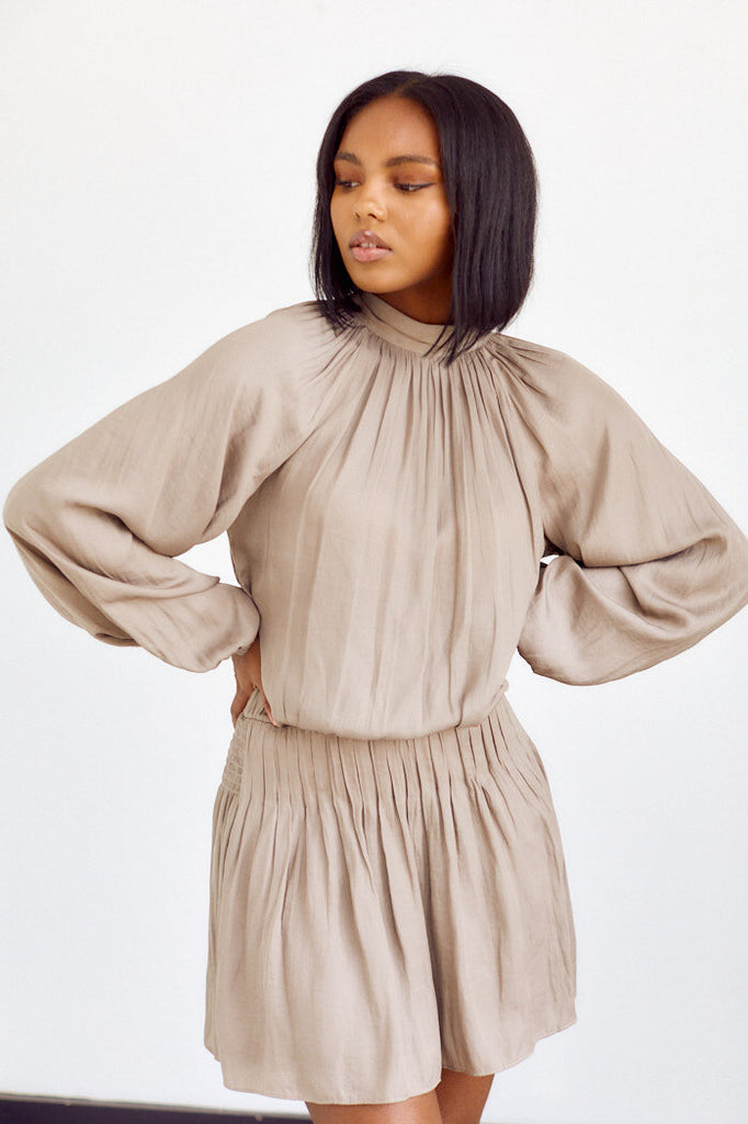 Wexley Tie Neck Smocked Waist Dress - fab'rik