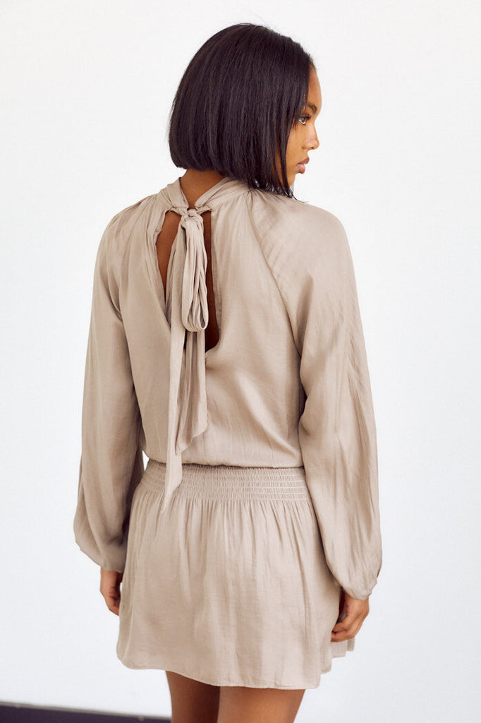 Wexley Tie Neck Smocked Waist Dress - fab'rik