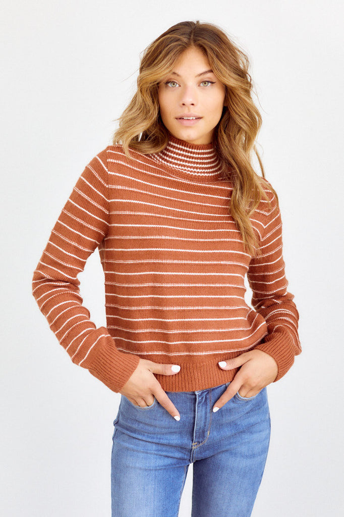 SALE - Melra Striped Mock Neck Sweater - fab'rik