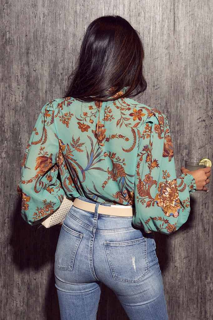 Hayes Mock Neck Floral Long Sleeve Blouse - fab'rik