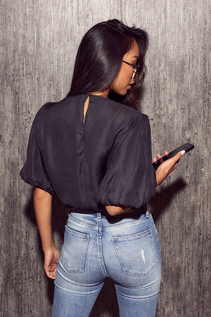 Alyra Jacquard Puff Sleeve Blouse - fab'rik