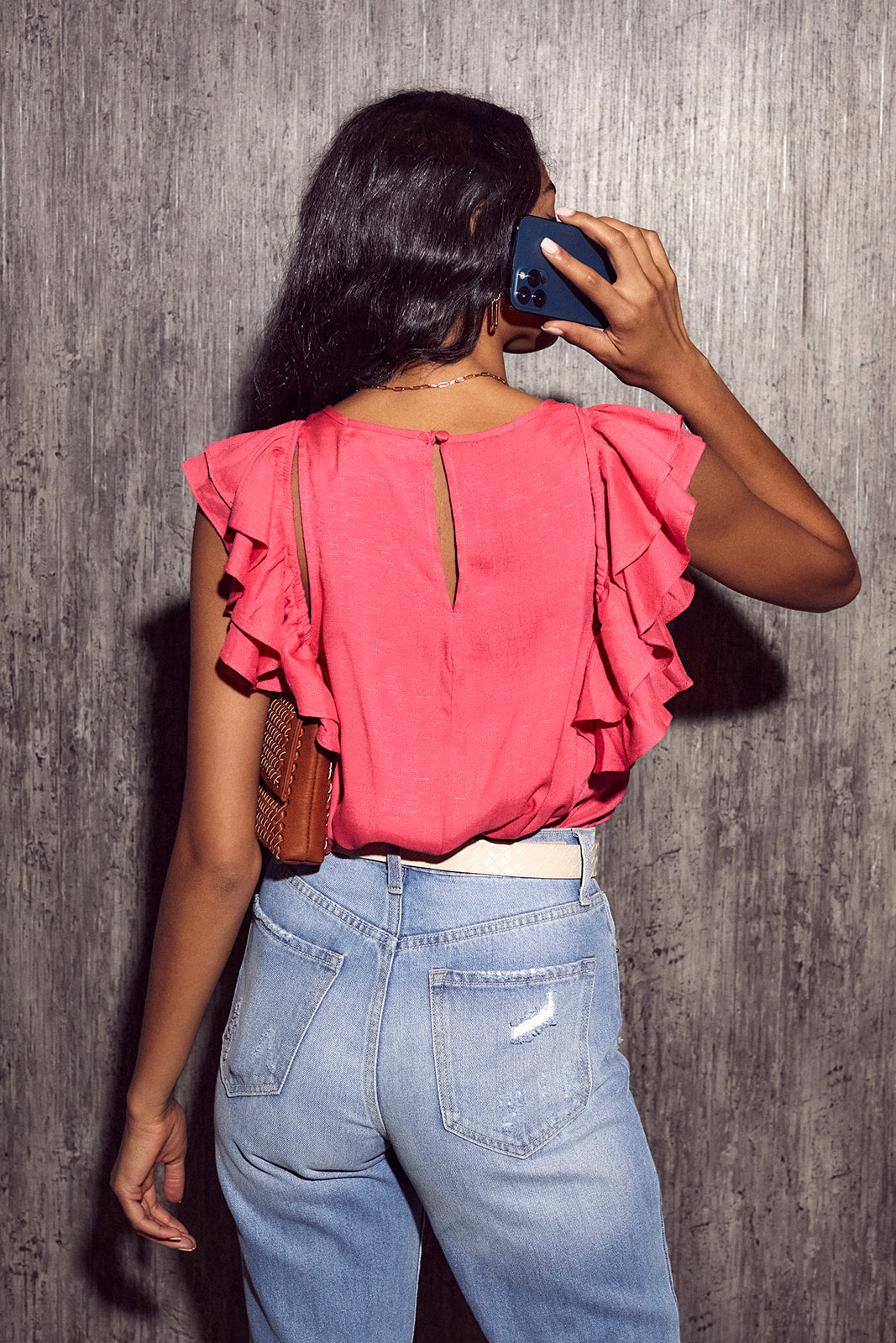 SALE - Ashtyn Cut Out Ruffle Sleeve Top - fab'rik