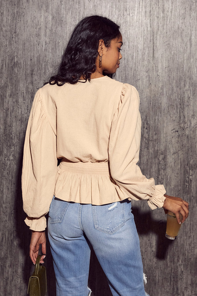 SALE - Rudie Surplice Puff Sleeve Peplum Blouse - fab'rik
