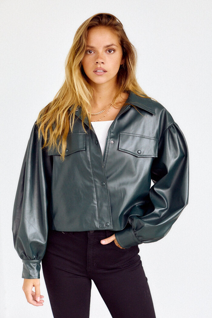 Lorilynn Puff Sleeve Faux Leather Jacket - fab'rik