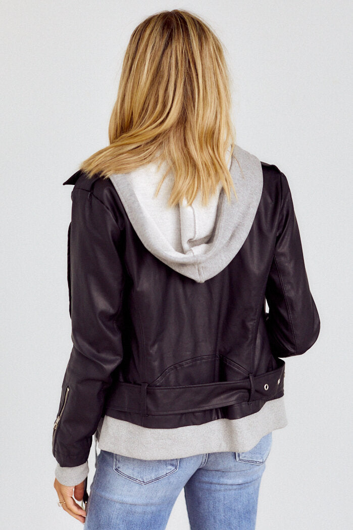 SALE - Talon Hooded Faux Leather Jacket - fab'rik