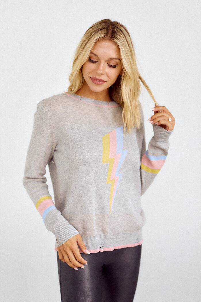 SALE - Carmon Distressed Lightning Bolt Sweater - fab'rik