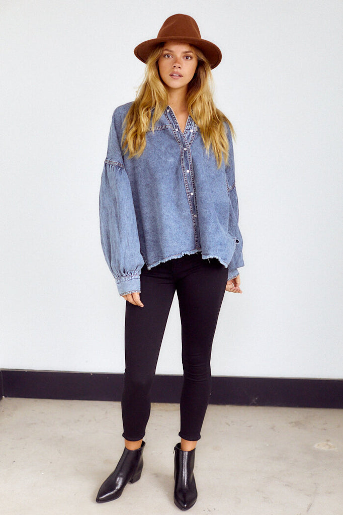 Harper Frayed Hem Denim Shirt - fab'rik