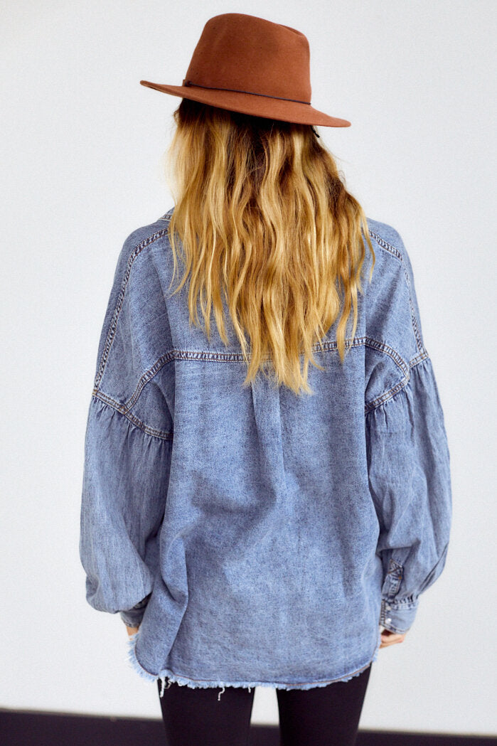 Harper Frayed Hem Denim Shirt - fab'rik