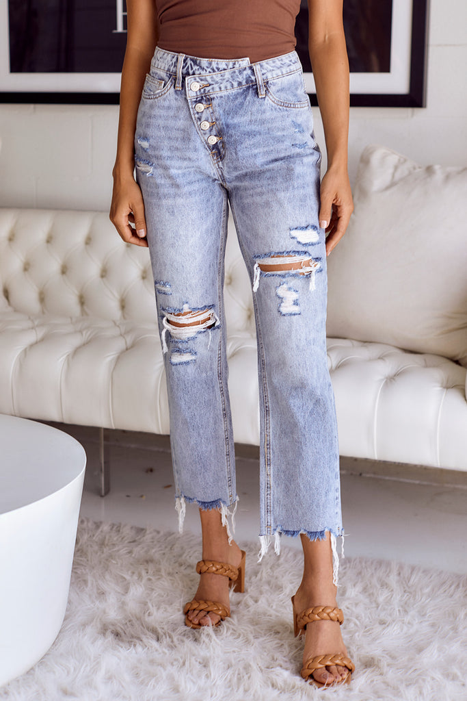 Kayon Criss Cross Distressed Straight Leg Jean - fab'rik