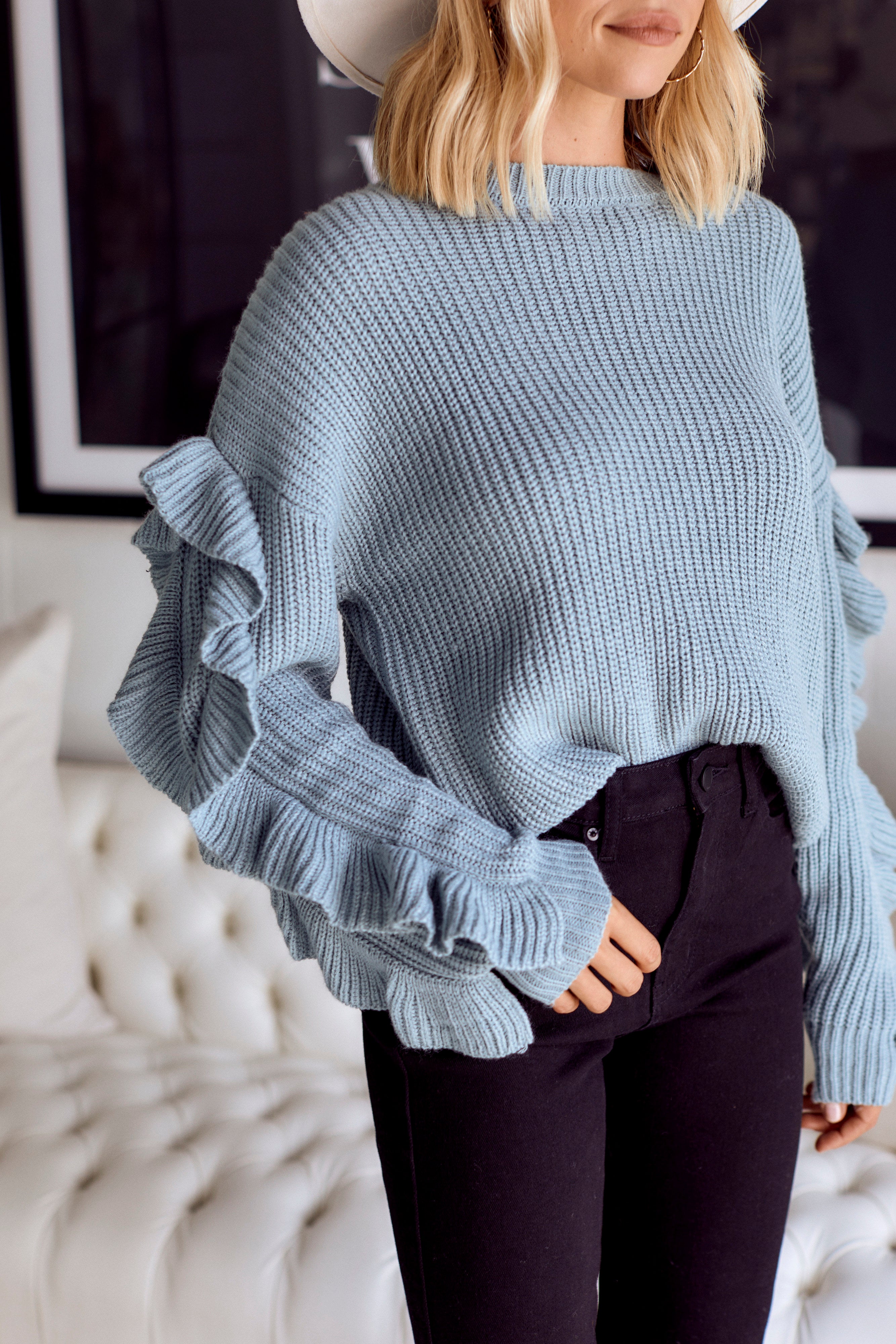 SALE - Frenchie Ruffle Sleeve Sweater - fab'rik