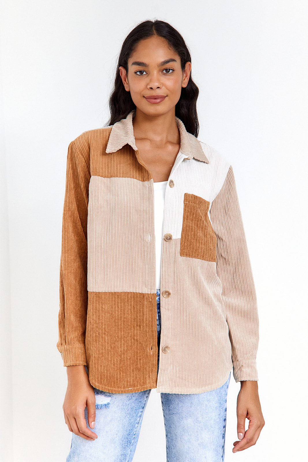 Renn Corduroy Patchwork Button Down Jacket - fab'rik
