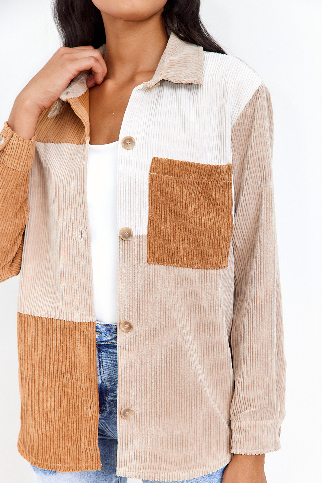 Renn Corduroy Patchwork Button Down Jacket - fab'rik
