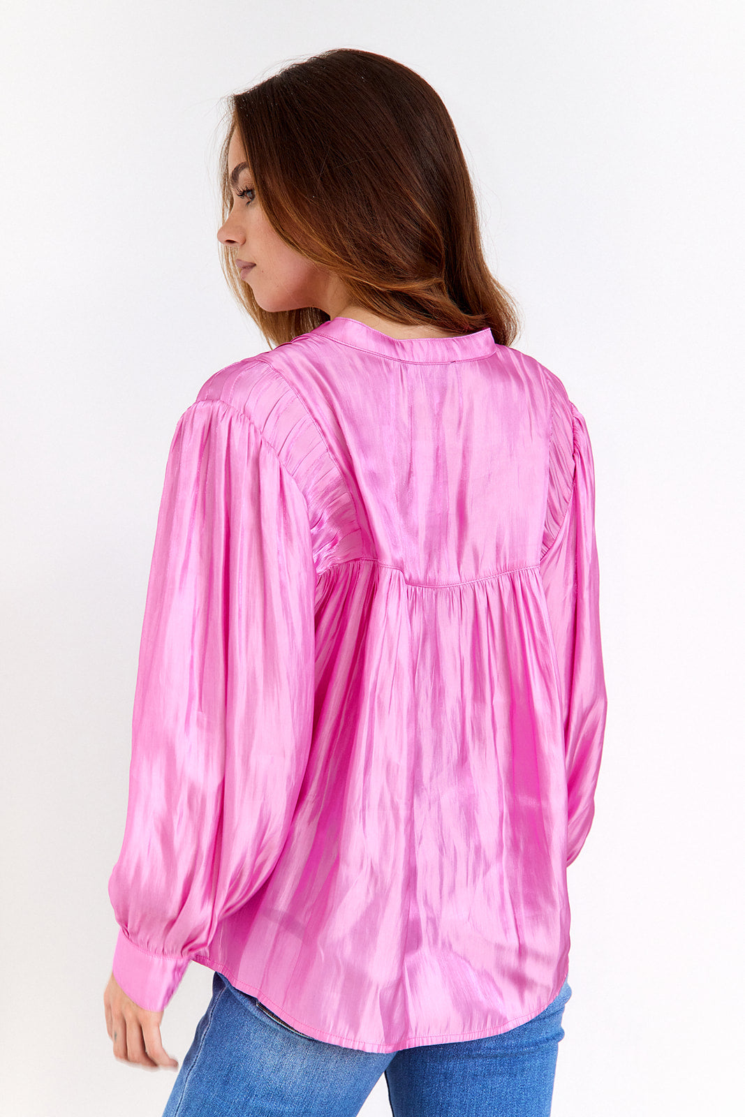 Vanessa Satin Shirred Button Blouse - fab'rik