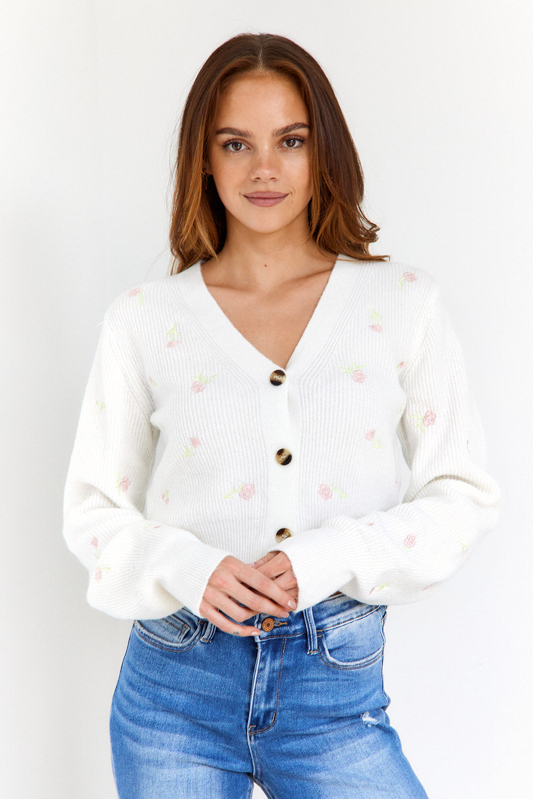 Petra Embroidered Floral Button Down Cardigan - fab'rik