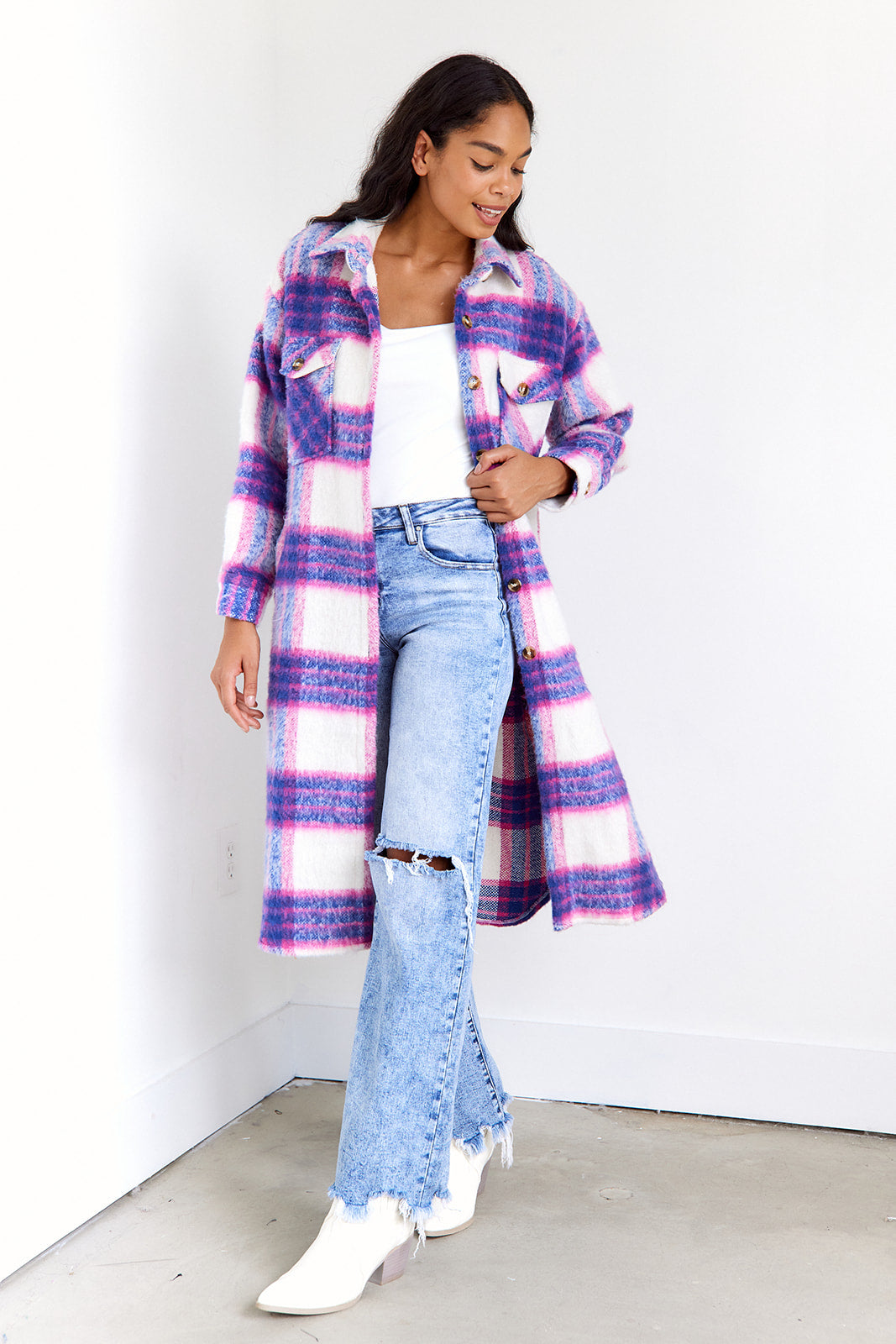 Lachlan Plaid Duster Shacket - fab'rik