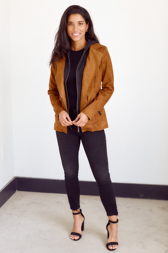 SALE - Carley Faux Suede Hooded Jacket - fab'rik