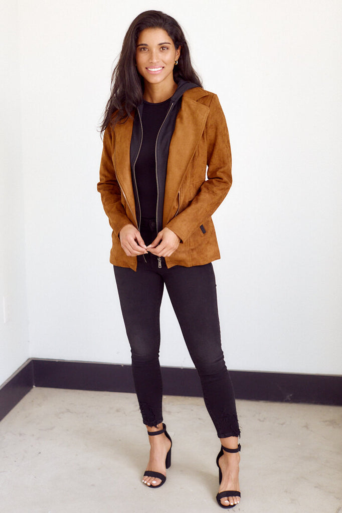SALE - Carley Faux Suede Hooded Jacket - fab'rik