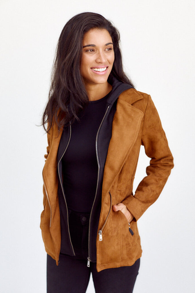 SALE - Carley Faux Suede Hooded Jacket - fab'rik