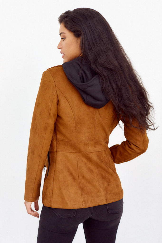 SALE - Carley Faux Suede Hooded Jacket - fab'rik