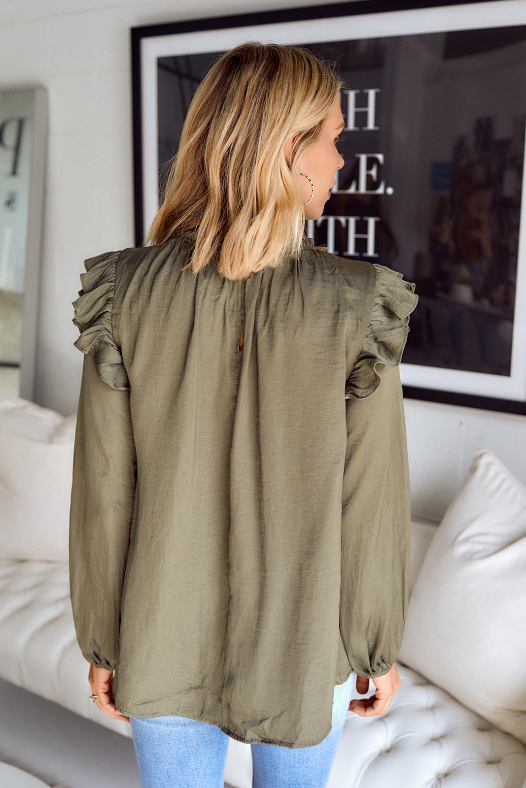 Hatton Satin Ruffle Sleeve Blouse - fab'rik