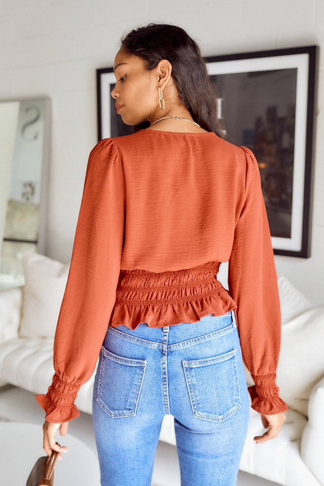 SALE - Bevvi Smocked Waist Surplice Blouse - fab'rik