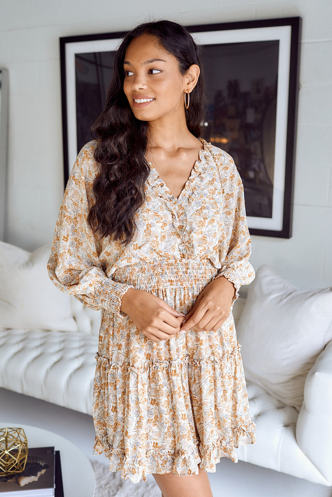 SALE - Farra Floral Printed Long Sleeve Dress - fab'rik