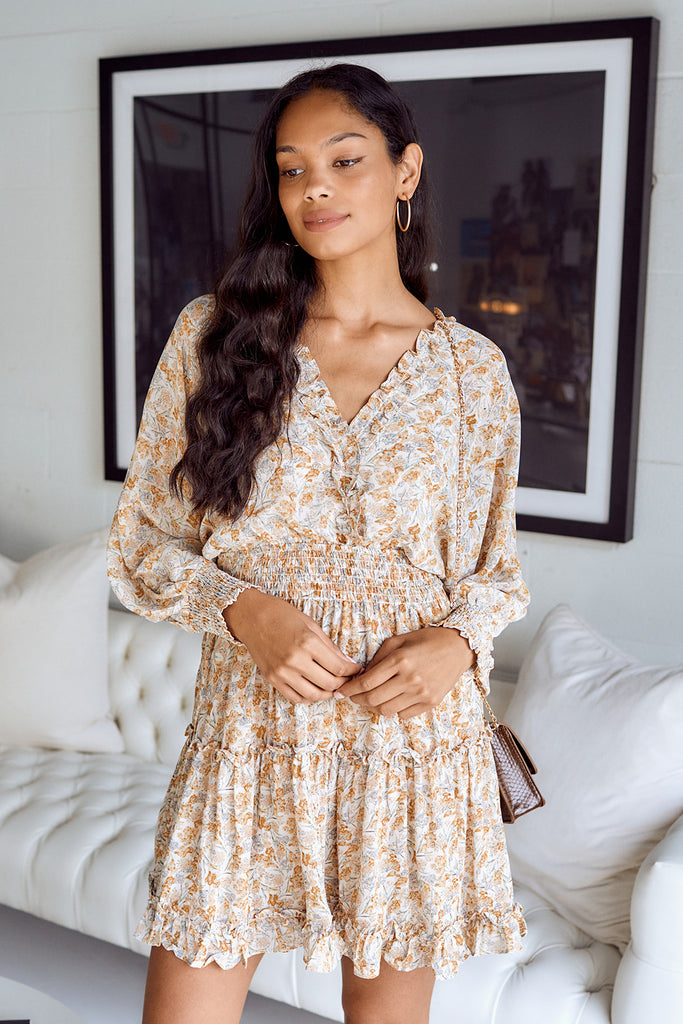 SALE - Farra Floral Printed Long Sleeve Dress - fab'rik