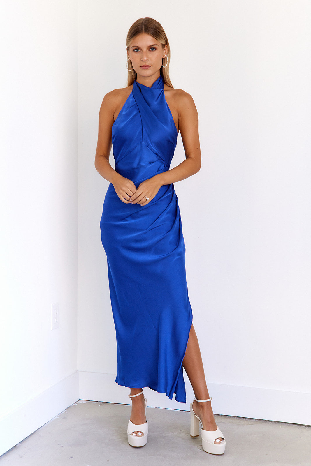Pheonix Satin Halter Midi Dress - fab'rik