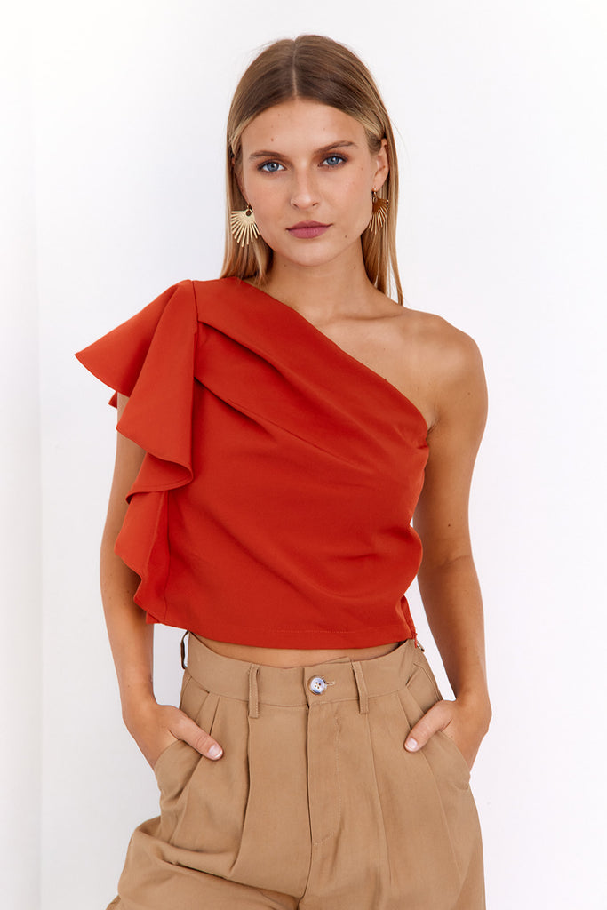 Savannah Pleated One Shoulder Top - fab'rik