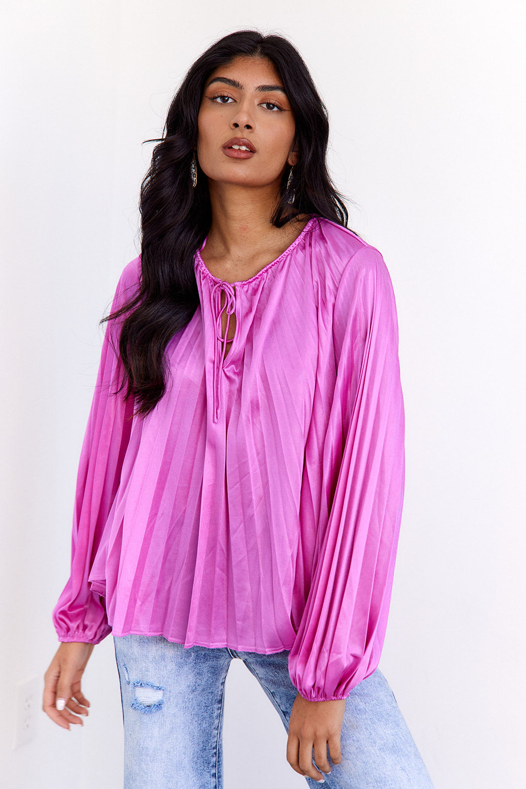 Addy Pleated Round Collar Blouse - fab'rik