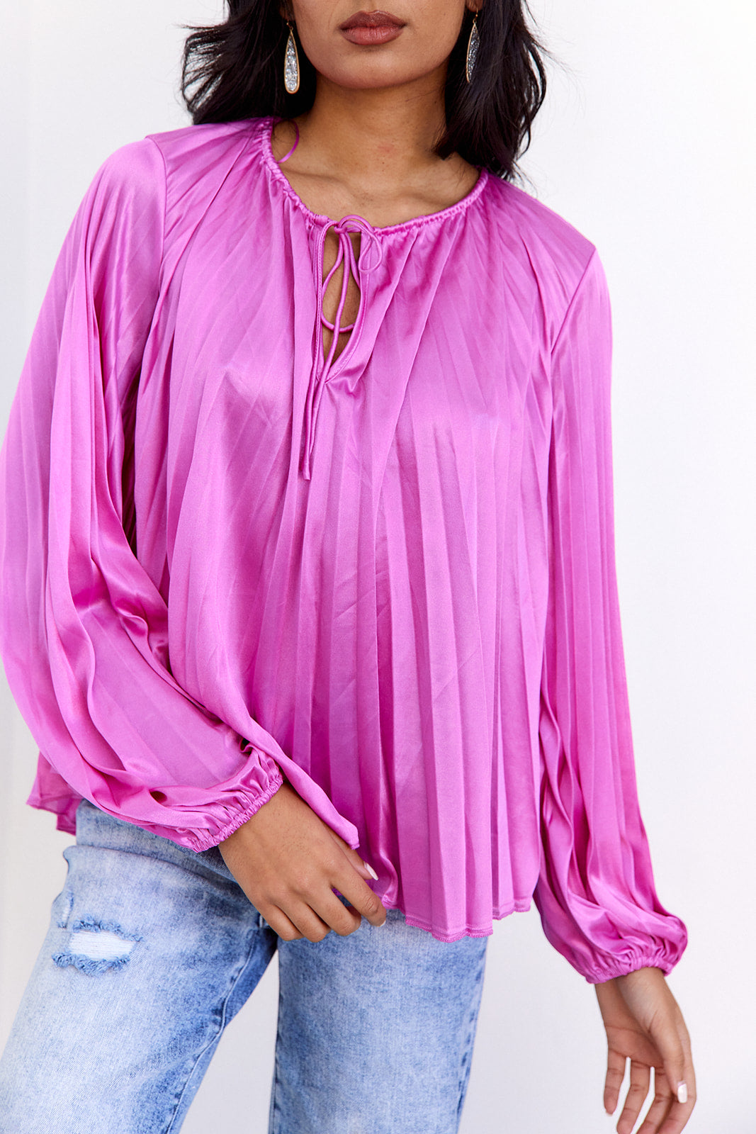 Addy Pleated Round Collar Blouse - fab'rik