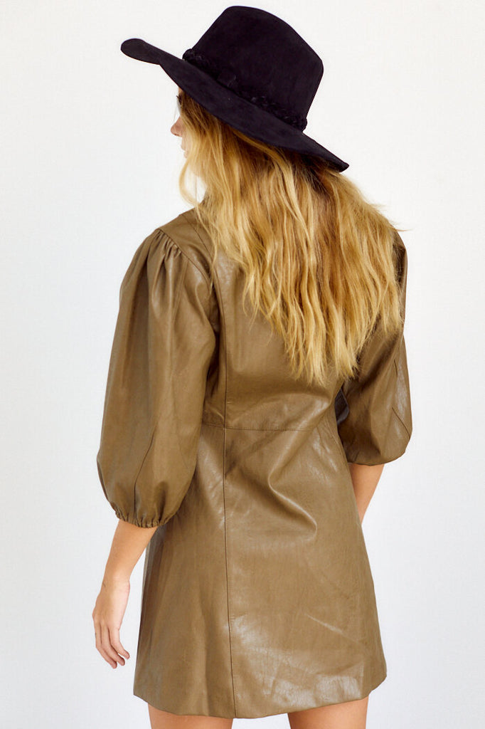 SALE - Maisie Faux Leather Puff Sleeve Dress - fab'rik