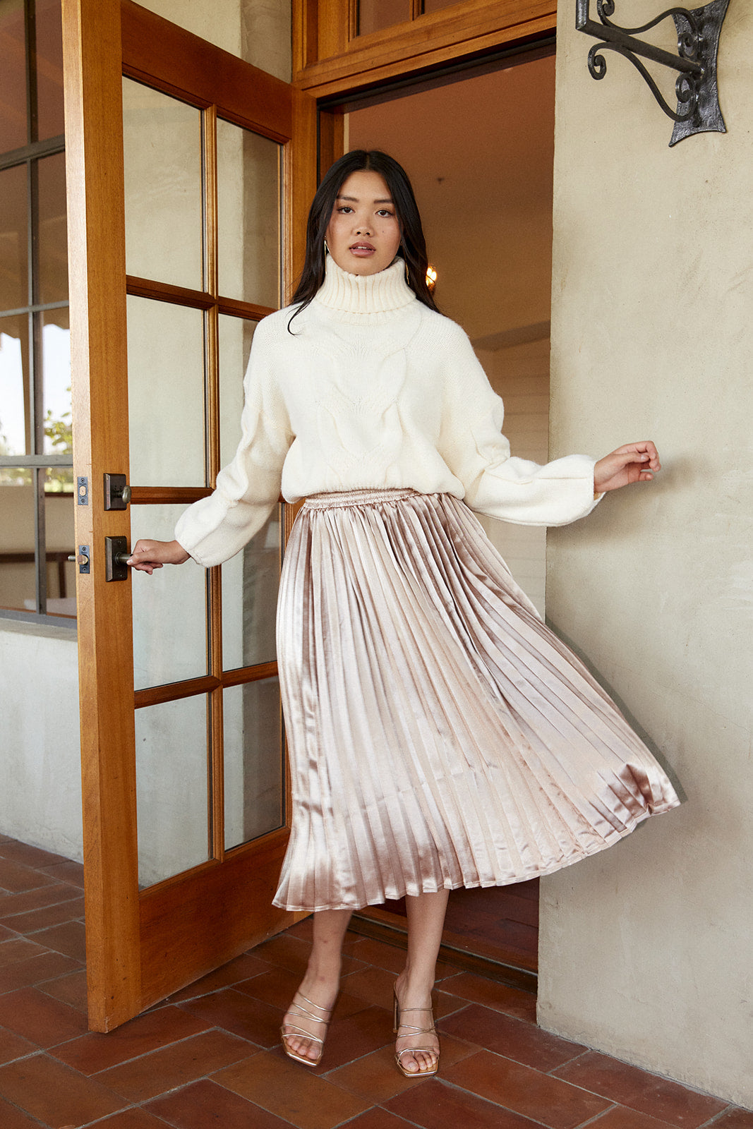 Tillery Pleated Shimmer Midi Skirt - fab'rik