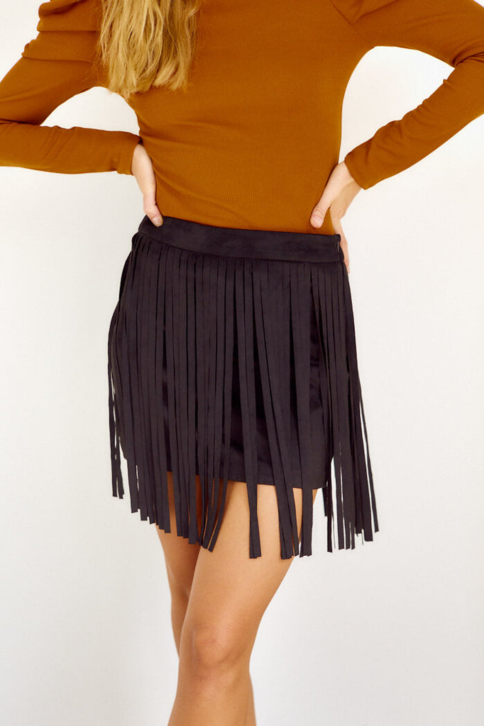 SALE - Bexar Fringe Detail Mini Skirt - fab'rik