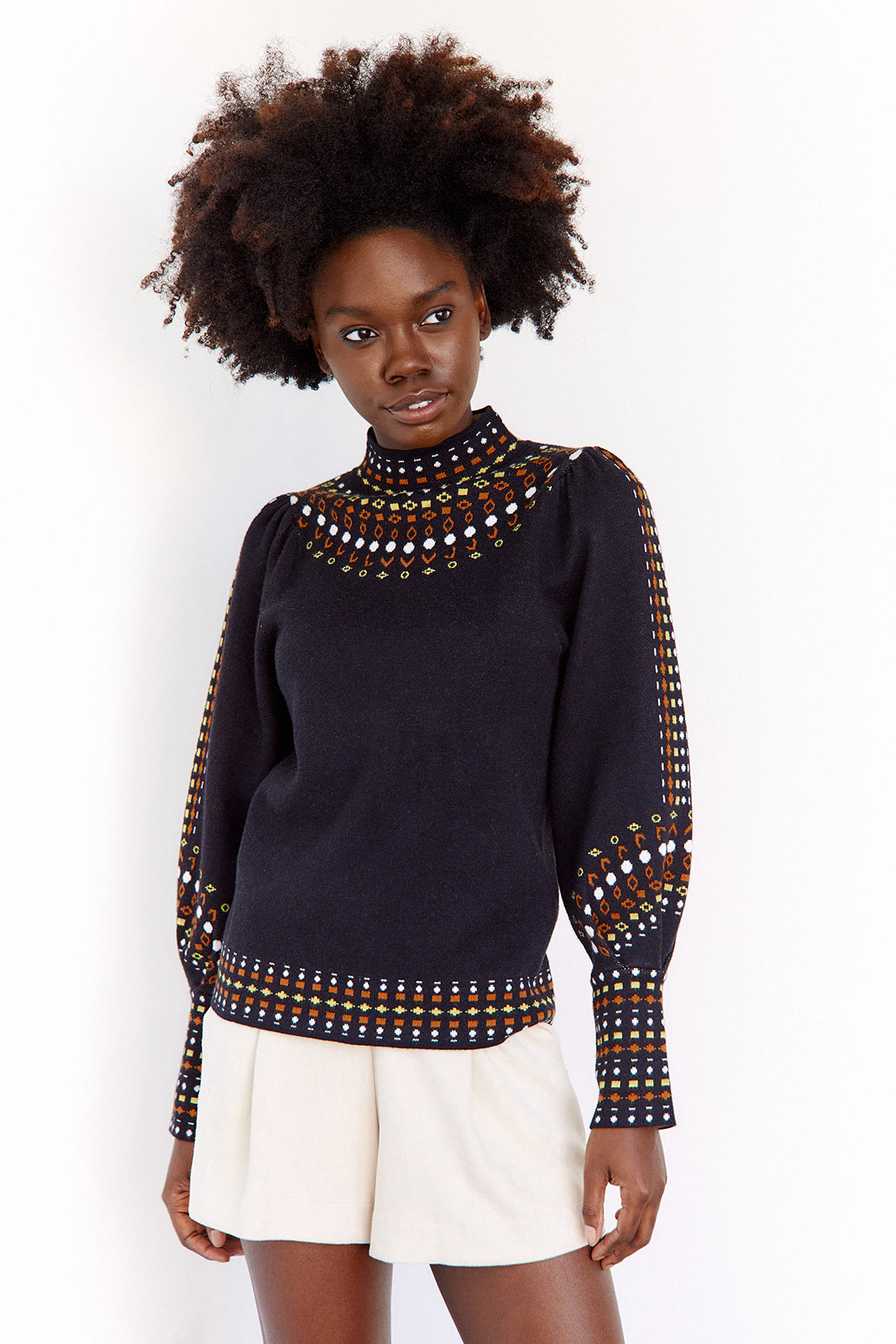 Mina Mock Neck Printed Sweater - fab'rik