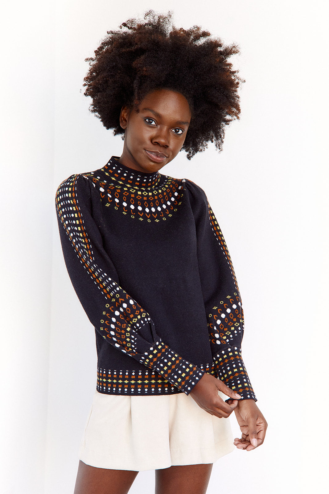 Mina Mock Neck Printed Sweater - fab'rik