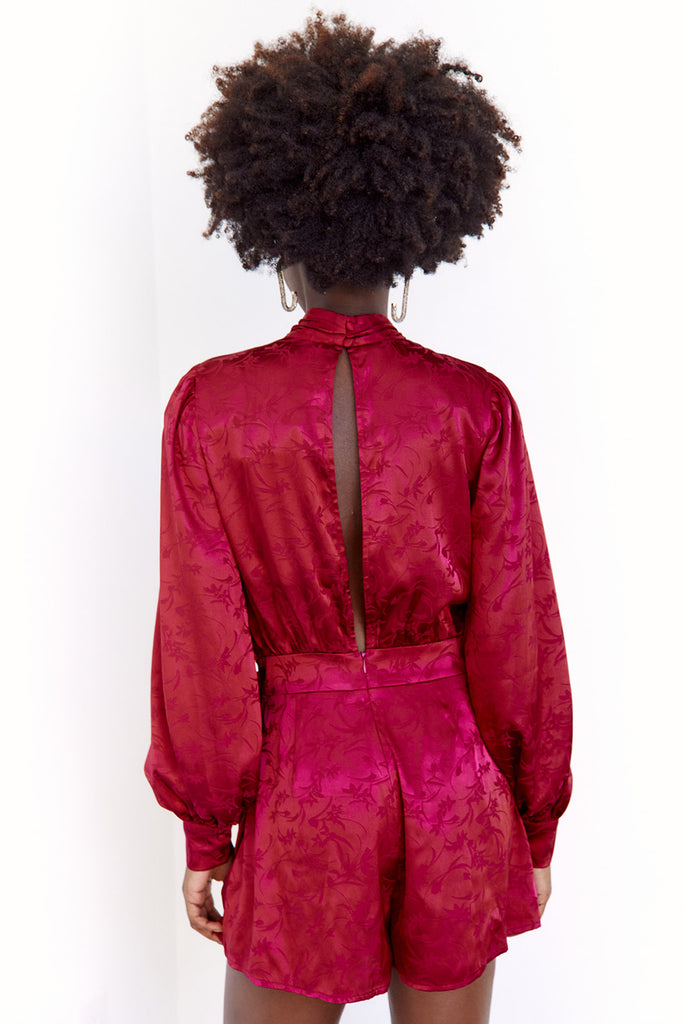 Chelie High Neck Satin Romper - fab'rik
